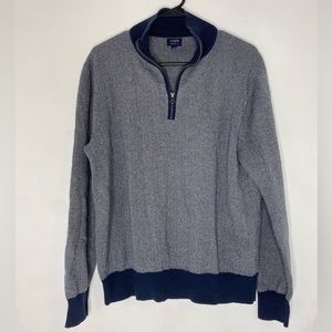 JCrew Men’s 100% Cotton Quarter Zip Sweater in Herringbone Blue/Gray, Size L